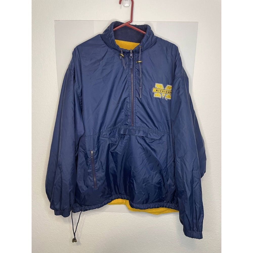 Michigan Wolverines Reversible Anorak Fleece Pullover Jacket Navy Yellow Mens 2X - Picture 1 of 16